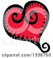 Clipart Of A Sketched Doodle Of A Red Heart With A Spiral Tail Royalty Free Vector Illustration
