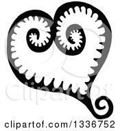 Clipart Of A Sketched Doodle Of A Black And White Heart With A Spiral Tail Royalty Free Vector Illustration