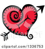 Poster, Art Print Of Sketched Doodle Of Cupids Arrow Through A Red Heart With A Spiral Tail