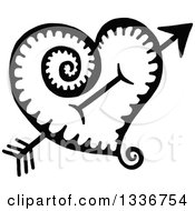Poster, Art Print Of Sketched Doodle Of A Black And White Cupids Arrow Through A Heart With A Spiral Tail