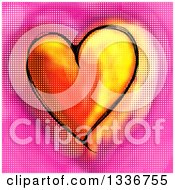 Clipart Of A Screentone Textured Sketched Heart Over Pink Royalty Free Illustration