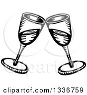 Clipart Of A Sketched Doodle Of Black And White Clinking Champagne Glasses Royalty Free Vector Illustration by Prawny