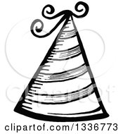 Clipart Of A Sketched Doodle Of A Black And White Party Hat Royalty Free Vector Illustration by Prawny
