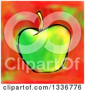 Poster, Art Print Of Screentone Textured Sketched Green Apple Over Red