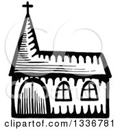 Poster, Art Print Of Sketched Doodle Of A Black And White Church Building