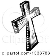 Poster, Art Print Of Sketched Doodle Of A Black And White Wooden Christian Cross