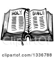 Poster, Art Print Of Sketched Doodle Of A Black And White Open Holy Bible