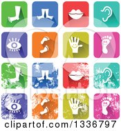 Clipart Of Colorful Square Shaped Human Anatomy Icons With Rounded Corners Clean And Distressed Grungy Versions Royalty Free Vector Illustration