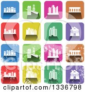 Poster, Art Print Of Colorful Square Shaped Architecture Icons With Rounded Corners Clean And Distressed Grungy Versions