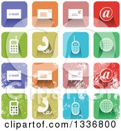 Poster, Art Print Of Colorful Square Shaped Communications Icons With Rounded Corners Clean And Distressed Grungy Versions