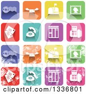 Poster, Art Print Of Colorful Square Shaped Communication Icons With Rounded Corners Clean And Distressed Grungy Versions