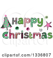 Poster, Art Print Of Patterned Sketched Happy Christmas Text With A Tree