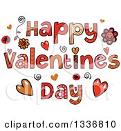 Poster, Art Print Of Patterned Sketched Happy Valentines Day Text With Flowers And Hearts