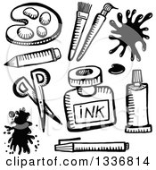 Poster, Art Print Of Sketched Black And White Doodled Art Supplies