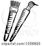 Clipart Of A Sketched Doodle Of Black And White Paintbrushes Royalty Free Vector Illustration