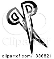 Clipart Of A Sketched Doodle Of A Black And White Pair Of Scissors Royalty Free Vector Illustration