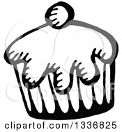 Clipart Of A Sketched Doodle Of A Black And White Cupcake Royalty Free Vector Illustration by Prawny