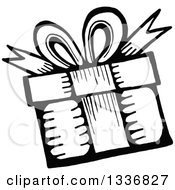 Clipart Of A Sketched Doodle Of A Black And White Birthday Gift Royalty Free Vector Illustration by Prawny