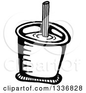 Clipart Of A Sketched Doodle Of A Black And White Drink With A Straw Royalty Free Vector Illustration