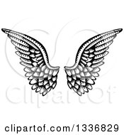 Poster, Art Print Of Sketched Black And White Doodle Of A Pair Of Feathered Angel Wings