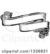 Clipart Of A Sketched Black And White Doodle Of A Vintage Ribbon Banner Royalty Free Vector Illustration