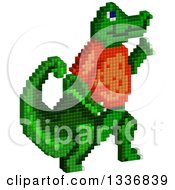 Poster, Art Print Of Pixel Styled Alligator Walking Upright And Wearing A Red Shirt On White