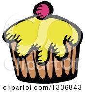 Clipart Of A Sketched Doodle Of A Yellow Cupcake Royalty Free Vector Illustration by Prawny