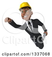 Clipart Of A 3d Young Black Male Architect Flying With Blueprints In Hand Royalty Free Illustration by Julos
