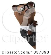 Clipart Of A 3d Happy Bespectacled Brown Business Bear Pointing Around A Sign Royalty Free Illustration by Julos
