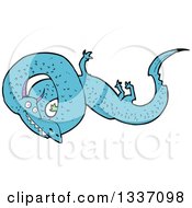 Clipart Of A Cartoon Blue Chinese Dragon Royalty Free Vector Illustration