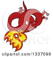 Poster, Art Print Of Cartoon Red Fire Breathing Chinese Dragon
