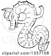 Lineart Clipart Of A Black And White Chinese Dragon Royalty Free Outline Vector Illustration