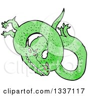 Clipart Of A Textured Green Chinese Dragon Royalty Free Vector Illustration