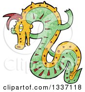 Clipart Of A Textured Green Chinese Dragon 2 Royalty Free Vector Illustration
