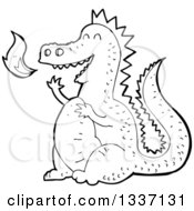 Lineart Clipart Of A Black And White Fire Breathing Dragon Royalty Free Outline Vector Illustration by lineartestpilot