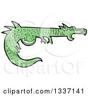 Clipart Of A Textured Green Medieval Dragon Royalty Free Vector Illustration by lineartestpilot