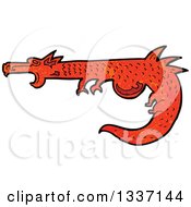 Clipart Of A Textured Red Medieval Dragon Royalty Free Vector Illustration by lineartestpilot