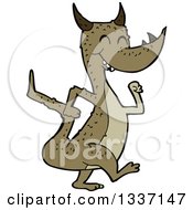 Clipart Of A Cartoon Happy Brown Dragon Walking Royalty Free Vector Illustration by lineartestpilot