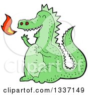 Poster, Art Print Of Cartoon Green Fire Breathing Dragon