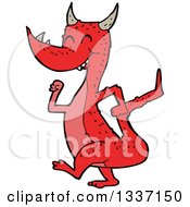 Clipart Of A Cartoon Happy Red Dragon Walking Royalty Free Vector Illustration