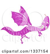 Clipart Of A Textured Flying Purple Dragon Royalty Free Vector Illustration