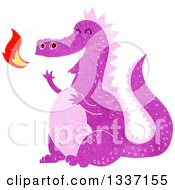 Clipart Of A Textured Purple Fire Breathing Dragon Royalty Free Vector Illustration