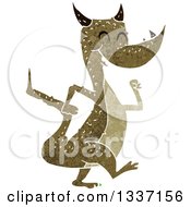Clipart Of A Happy Brown Textured Dragon Walking Royalty Free Vector Illustration
