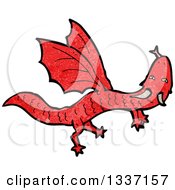 Clipart Of A Textured Flying Red Dragon Royalty Free Vector Illustration