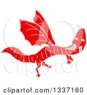 Clipart Of A Textured Flying Red Dragon 2 Royalty Free Vector Illustration