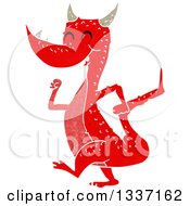 Clipart Of A Textured Happy Red Dragon Walking 2 Royalty Free Vector Illustration
