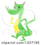 Poster, Art Print Of Textured Happy Green Dragon Walking 2