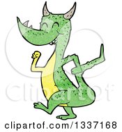 Clipart Of A Textured Happy Green Dragon Walking Royalty Free Vector Illustration