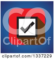 Poster, Art Print Of Black And White Selection Tick Check Mark Box On A Red Square Over Blue App Icon Button Design Element