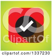 Poster, Art Print Of White Selection Tick Check Mark In A Black Circle And Red Square Over Green App Icon Button Design Element